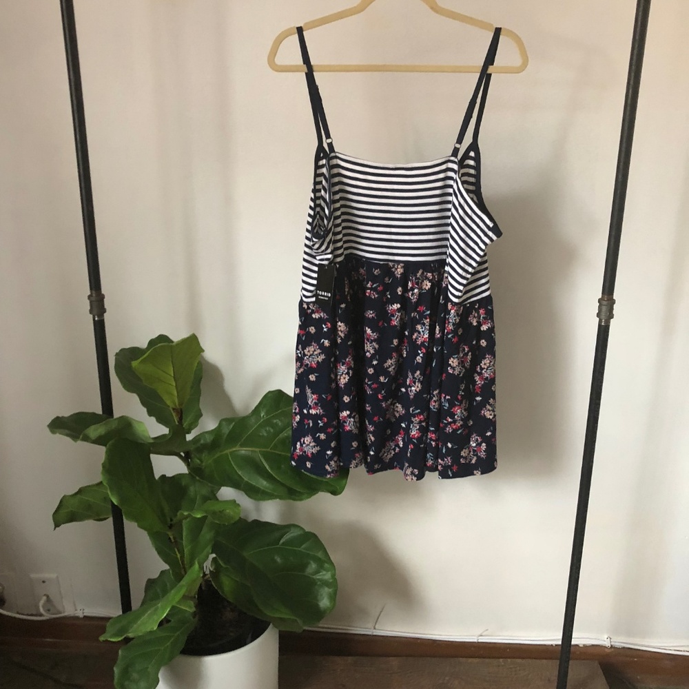 NWT Striped and Floral Babydoll Tank Top - Picture 4 of 6